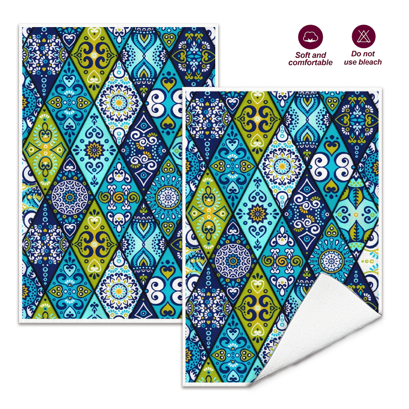 Home Cooking Is The Best - 2Pcs, Blue-Green Mandala Kitchen Towels, 40Cm*60Cm