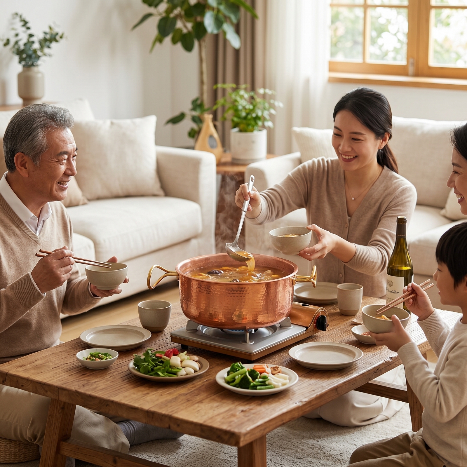 Home Cooking Services - Copper Pot with Lid Flat-Bottom Hammered
