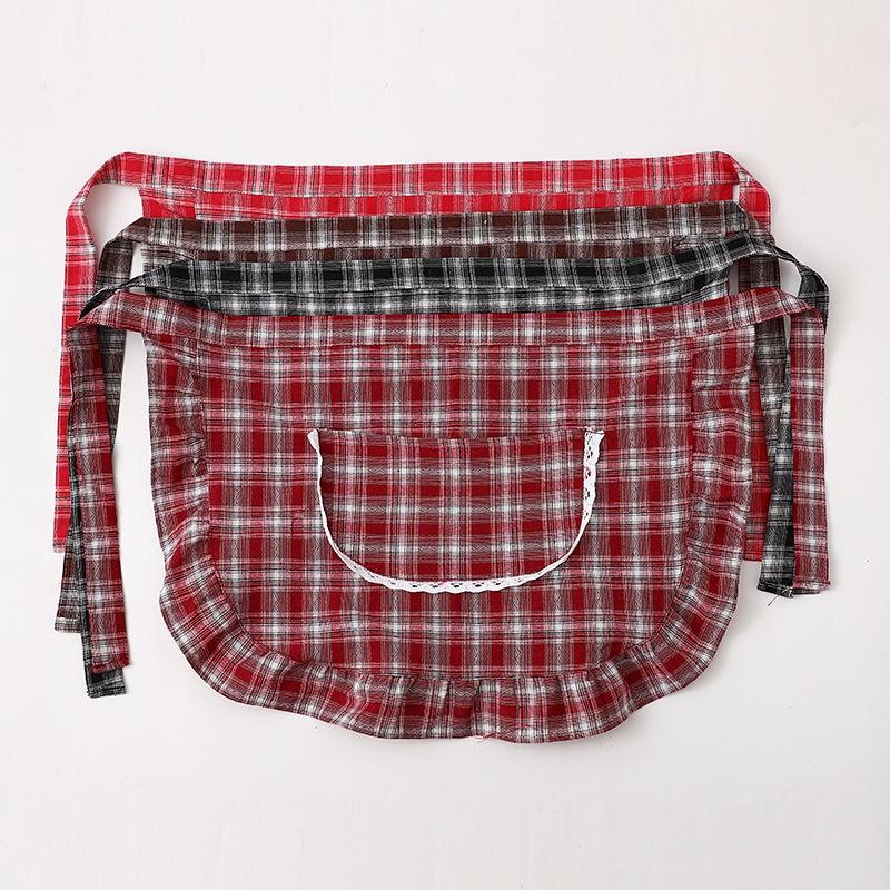 Home Cooking Services - Apron Square Check Half Waist Apron