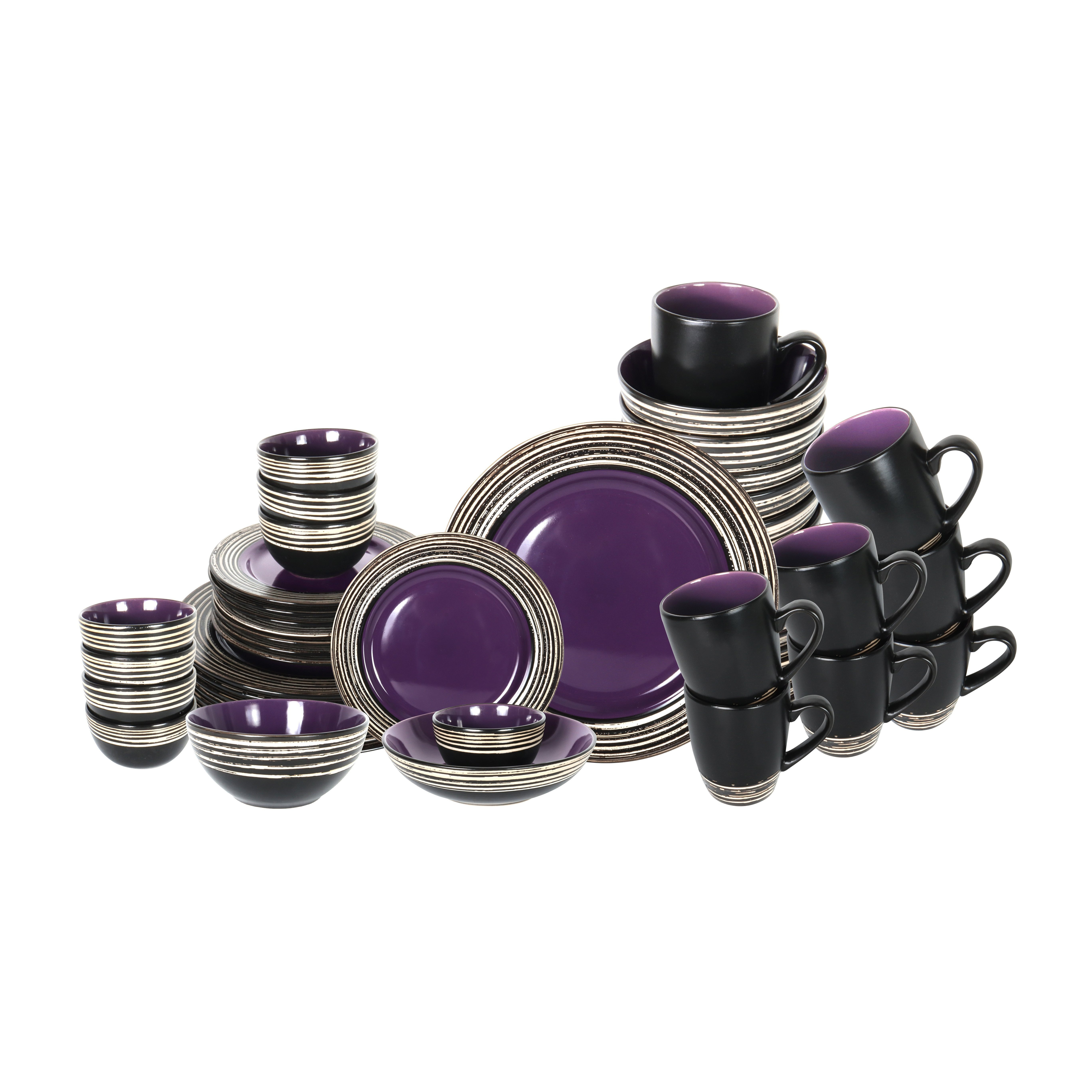 Home Cooking Services - 48pcs Stoneware Dinnerware Set, Tree Bark