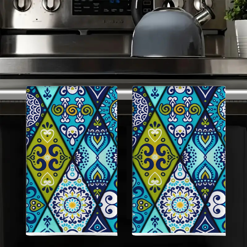 2Pcs, Blue-Green Mandala Kitch - Home Cooking Is The Best avaliação e preço