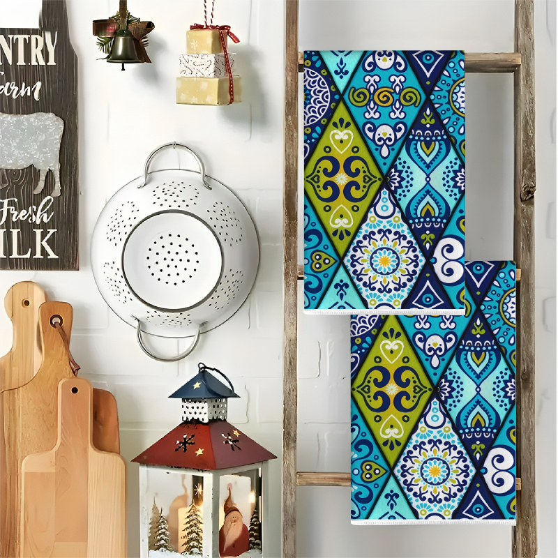 2Pcs, Blue-Green Mandala Kitch - Home Cooking Is The Best avaliação e preço