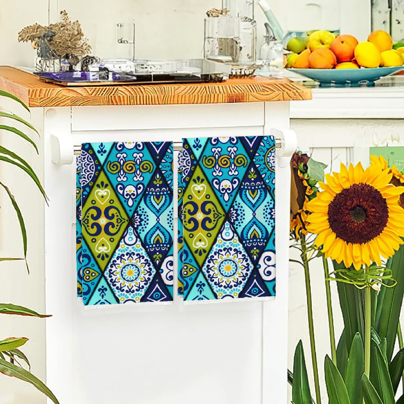 2Pcs, Blue-Green Mandala Kitch - Home Cooking Is The Best avaliação e preço