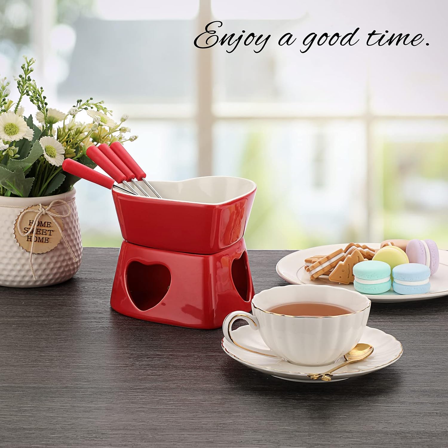 320ml Ceramic Heart-Shaped Fon - Fondue Pot Ceramic avaliação e preço