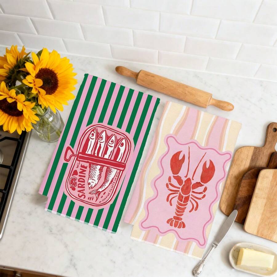 2Pcs, Pink and Green Striped S - Home Cooking Is The Best avaliação e preço