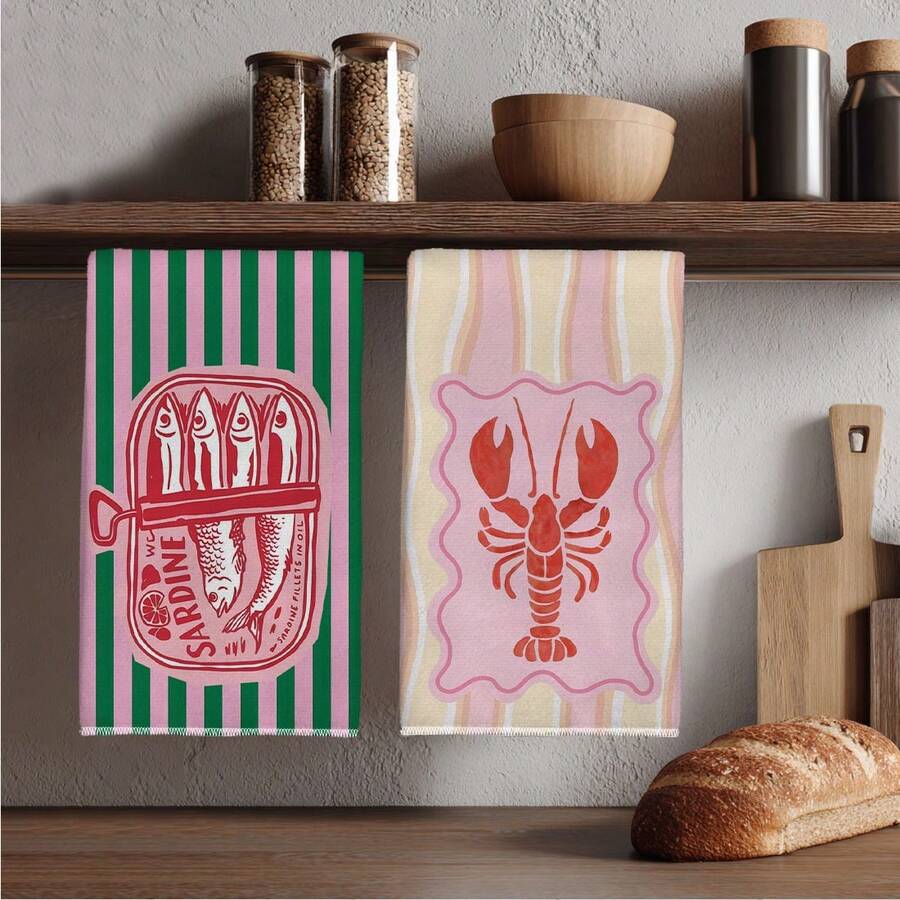 2Pcs, Pink and Green Striped S - Home Cooking Is The Best avaliação e preço