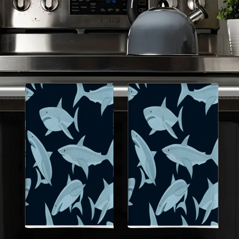 2Pcs, Deep Sea Blue Shark Patt - Home Cooking Is The Best avaliação e preço