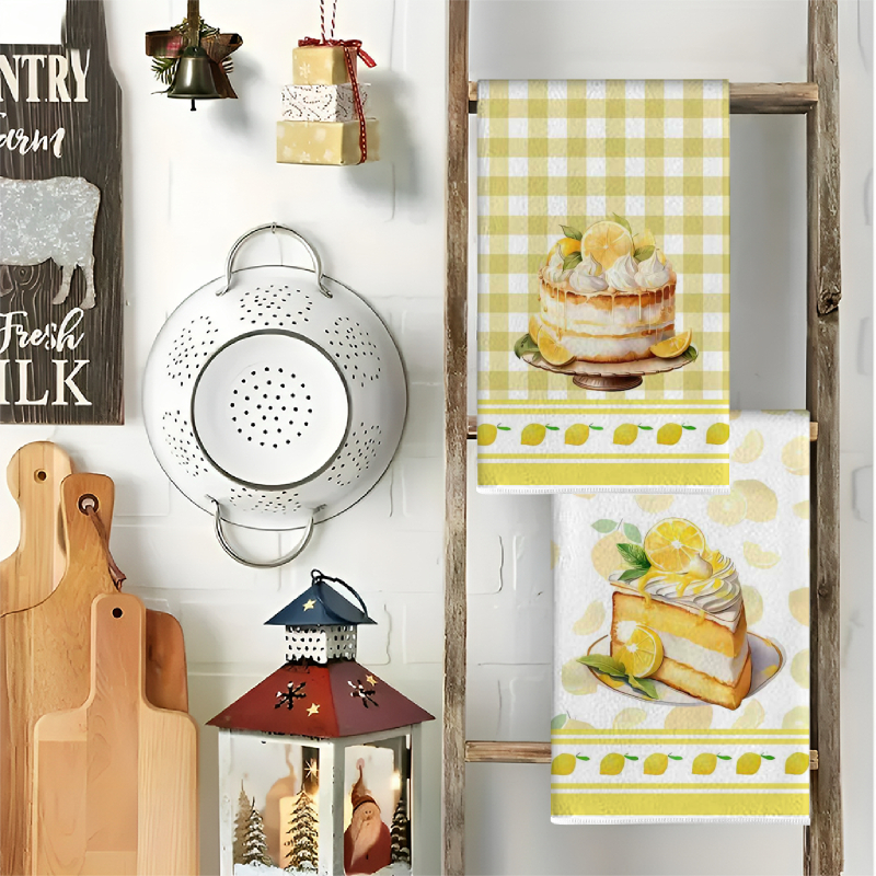 2Pcs, Yellow Kitchen Towels, 4 - Home Cooking Is The Best avaliação e preço