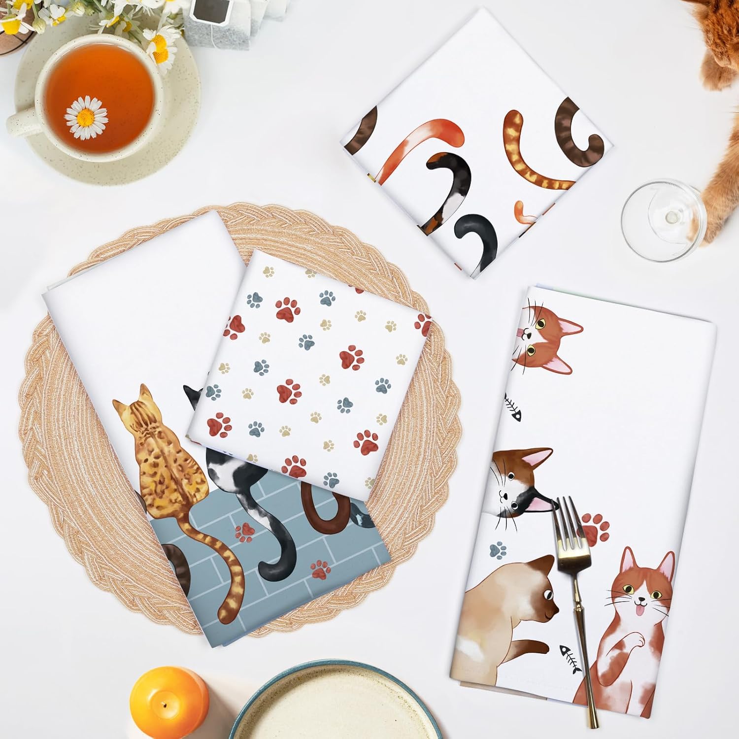 4Pcs, Cat Paw Print Tail Kitch - Home Cooking Is The Best avaliação e preço