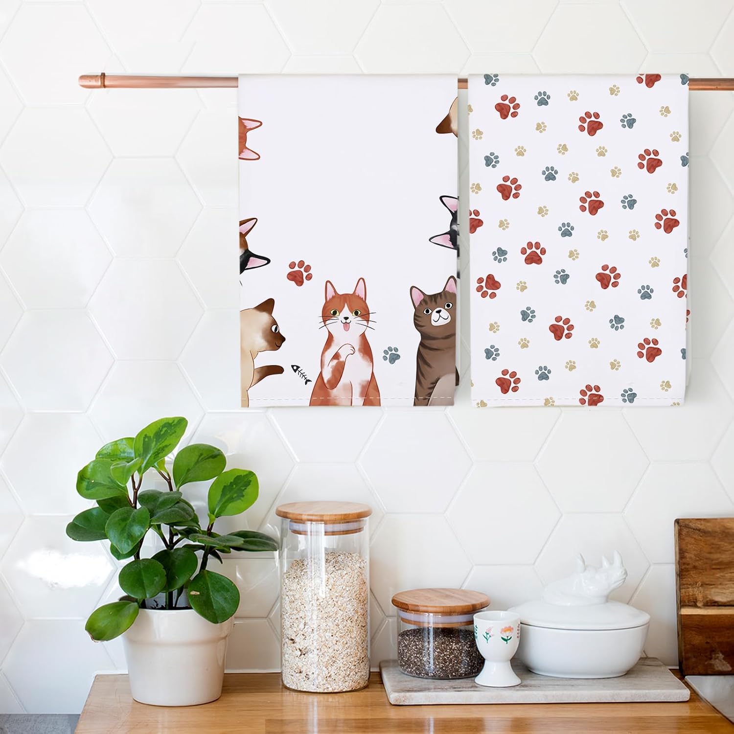 4Pcs, Cat Paw Print Tail Kitch - Home Cooking Is The Best avaliação e preço